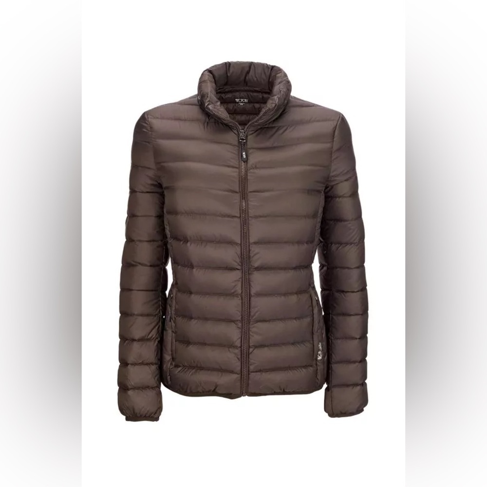 13. Tumi Two-In-One Tumipax Down Feather Puffer Jacket Coat & Travel Pillow sz S